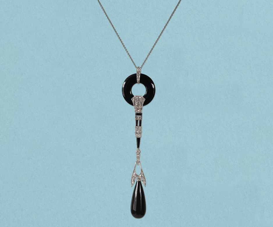 Art Deco onyx and diamond pendant
